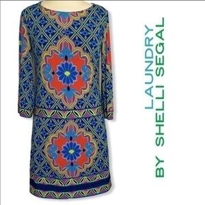 Laundry by Shelli Segal multicolor Moroccan print jersey Shift dress size S